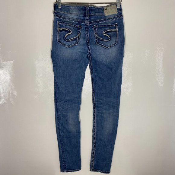 Silver Women Jeans Suki Mid Pencil Skinny Light Wash Blue Size 28x33 - Picture 3 of 14